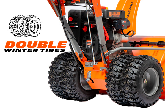 Двойные колеса с протектором специальной формы X‑TRACK обеспечивают наилучшее сцепление с заснеженной и обледенелой поверхностью. Сдвоенная конструкция увеличивает общую ширину колес и гарантирует высокую проходимость даже при высоком снежном покрове.